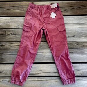 NWT Gorgeous Happily Grey Sz M Cotton Mix Pink Rose Brick Cargo Jogger Pants